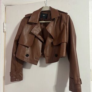 7 For All Mankind Cropped Brown Faux Leather Jacket